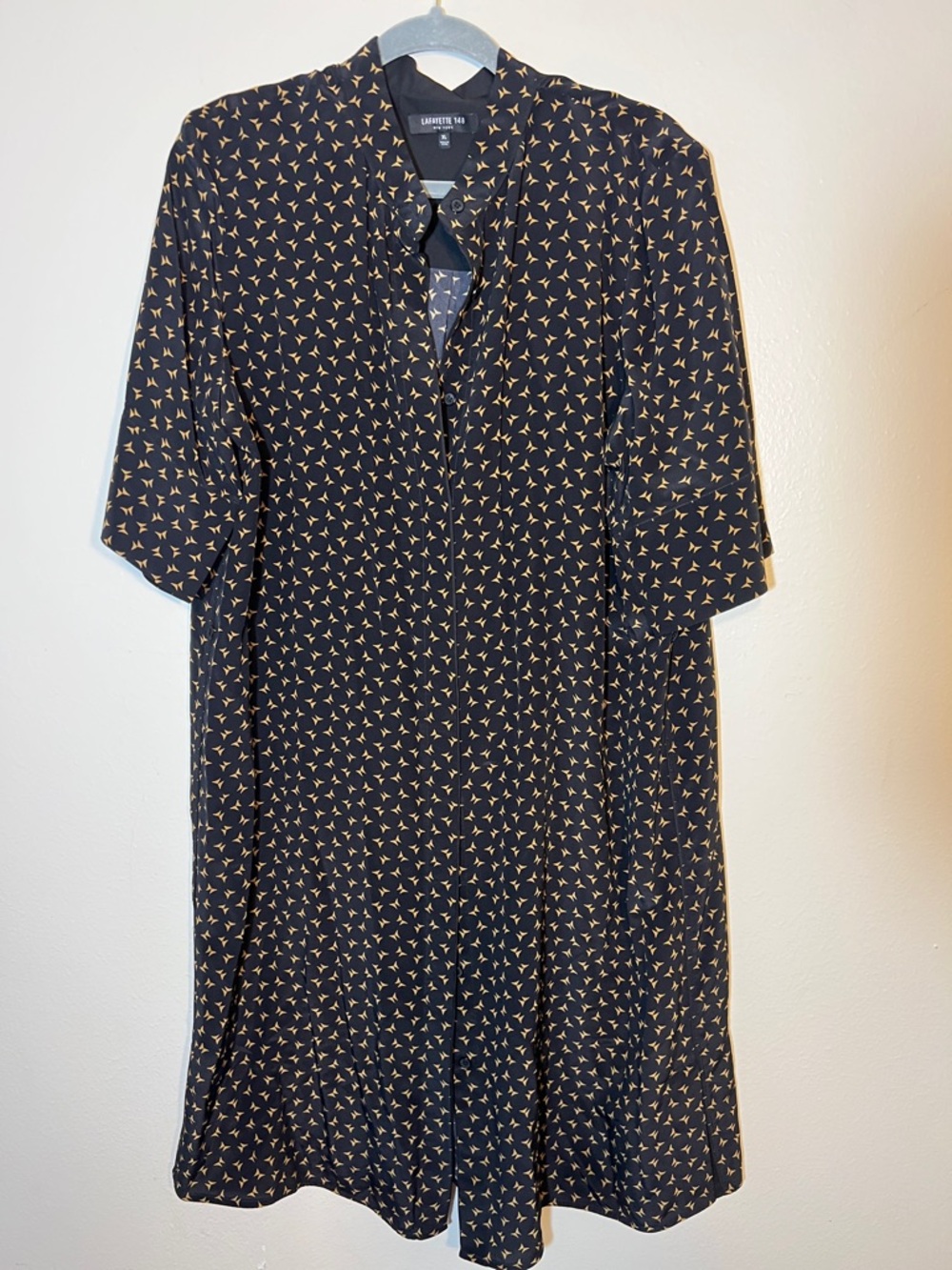 Lafayette 148 New York Black Brown Butterfly Print Short Sleeve Silk Dress XL